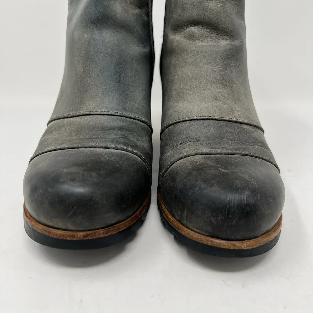 Sorel Boots Women's 6.5 Lea‎ Wedge Waterproof Leather Gray Chelsea Ankle Booties